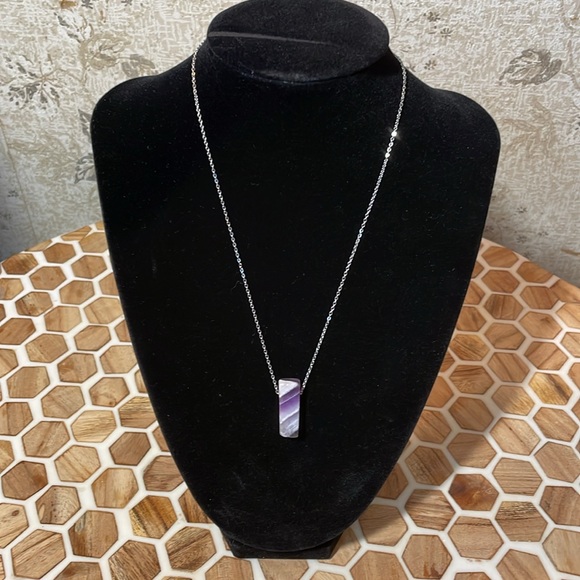 Chevron Amethyst Crystal Necklace Natural Healing - Picture 2 of 6